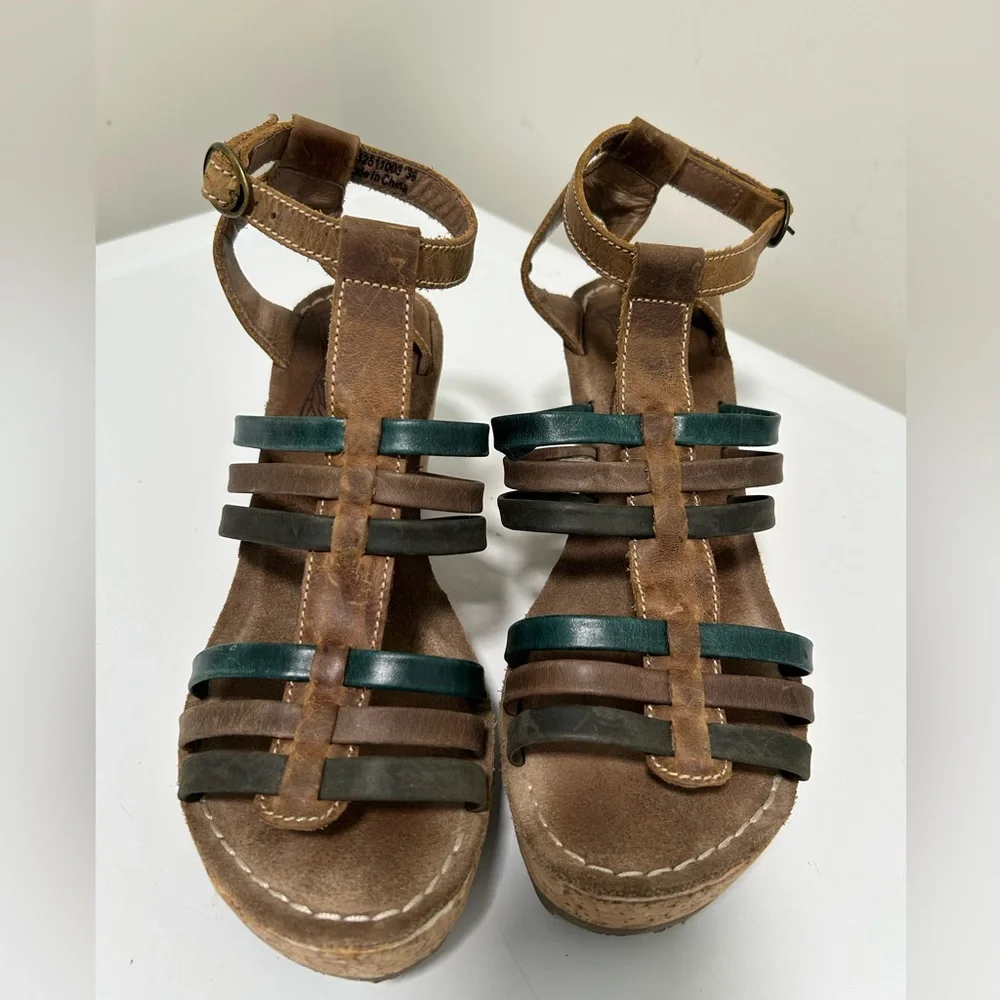 Fly Girl Wedge Sandals Brown Blue Size 8 - 8.5 US 39 EU